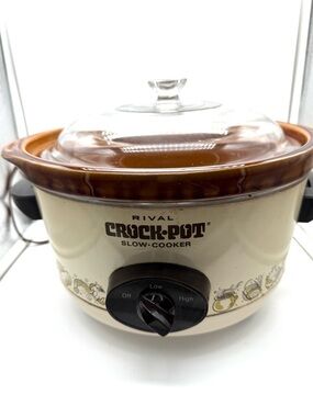 Vintage Rival Crock-Pot Slow Cooker in Cream and Brown 5QT Tested & Functional
